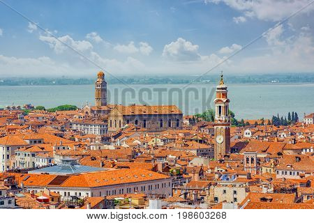 Panoramic View Of Venice From The Campanile Tower Of St. Mark's Cathedral (campanile Di San Marco). 