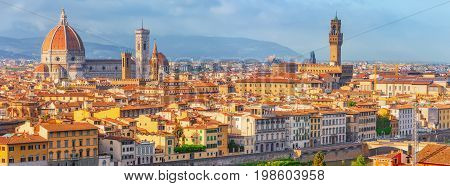 Beautiful Landscape Above, Panorama On Historical View Of The Florence From  Piazzale Michelangelo P