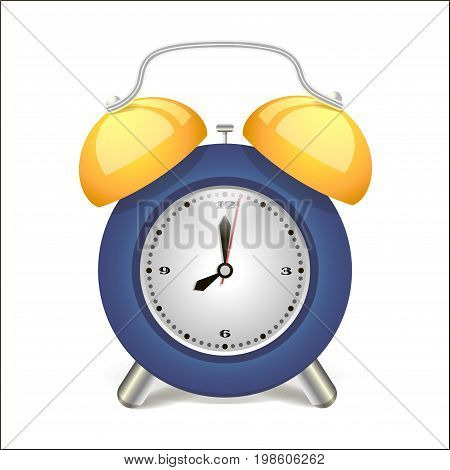 Alarm clock blue awakening time, isolated on background. Vector illustration.Retro design