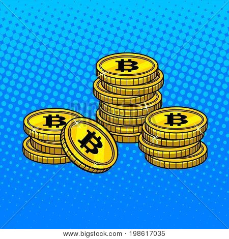 Bitcoin crypto currency money pop art style vector illustration. Comic book style imitation