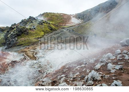 View on the beautifully colored mountain, Brennisteinsalda, Iceland.