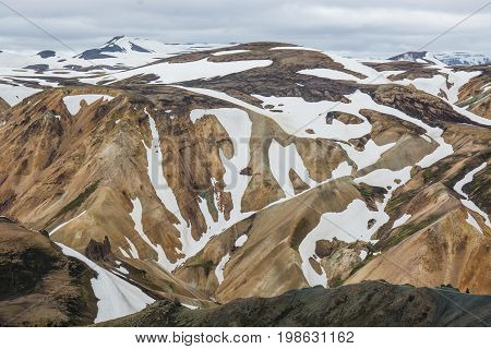 View on the beautifully colored mountain, volcano Blahnukur, Iceland.