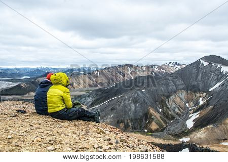 View on the beautifully colored mountain, volcano Blahnukur, Iceland.