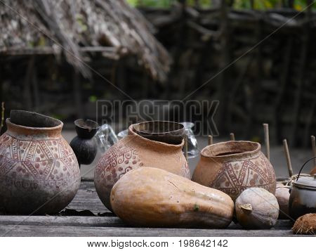 Hand-made Cooking Utensils Made From Gourds On Table In Boti Village, West Timor, Indonesia