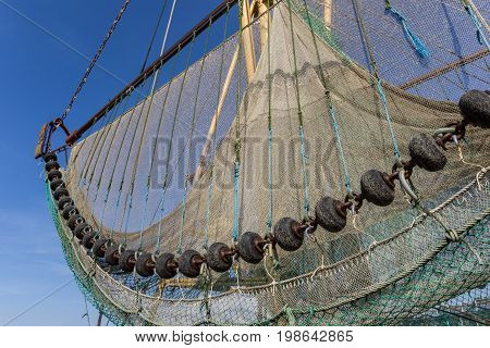 Fishing net on a historic boat in Greetsiel Germany