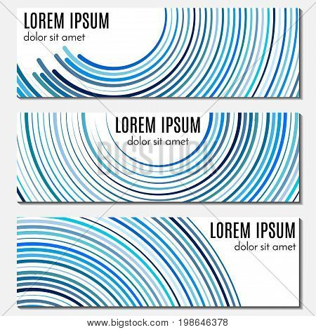 Set of blue abstract header banners with curved lines and place for text. Vector backgrounds for web design.
