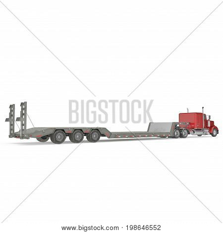 Truck with Double Drop Trailer on white background. 3D illustration, clipping path