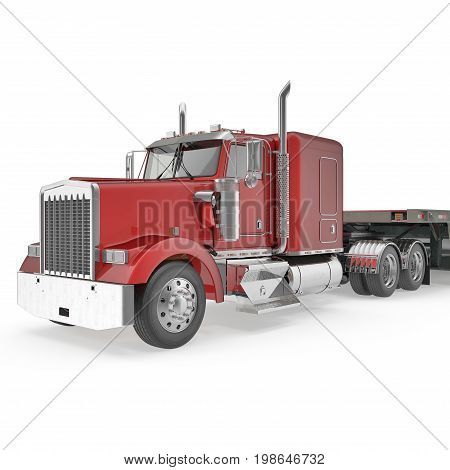 Truck with Double Drop Trailer on white background. 3D illustration, clipping path