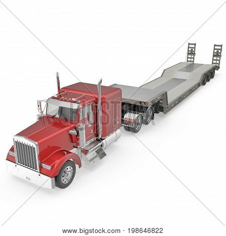 Truck with Double Drop Trailer on white background. 3D illustration, clipping path