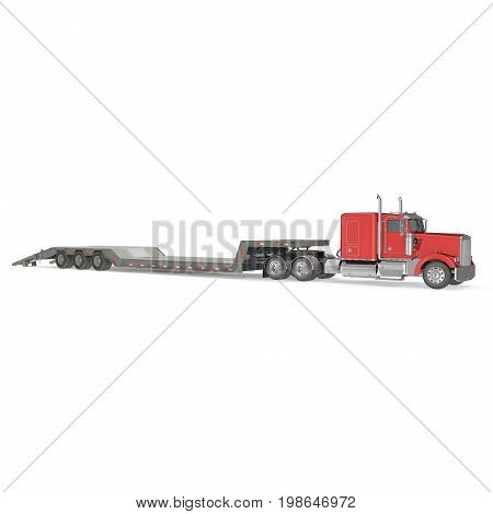 Truck with Double Drop Trailer on white background. 3D illustration, clipping path