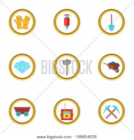 Diamond mining icons set. Cartoon set of 9 diamond mining vector icons for web isolated on white background