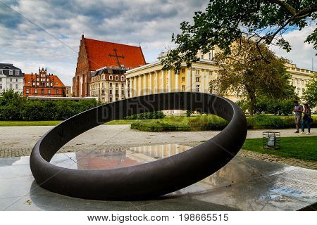 Wroclaw Silesia Poland - July 25 2017: Monument to captain Witold Pilecki in one of the city parks.