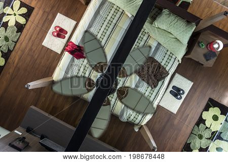 Bedroom interior top view. Beautiful decorative in bedroom.