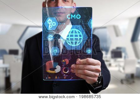 Business, Technology, Internet And Network Concept. Young Businessman Working On A Virtual Screen Of