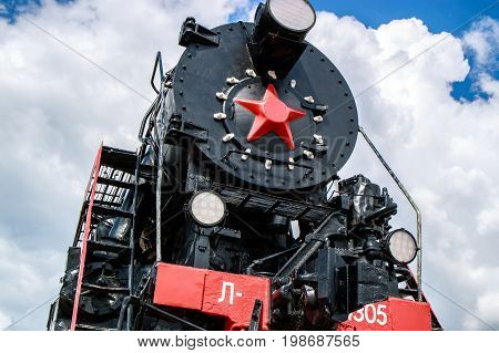 the front part of the Soviet steam locomotive with a star