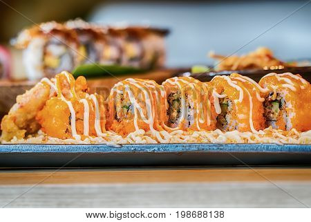 Different array of fresh sushi.food in japan