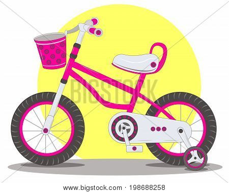 Pink childrens Bicycle with basket, floral pattern