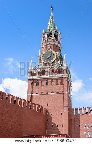 Kremlin Clock Tower, With A Red Star On The Tower