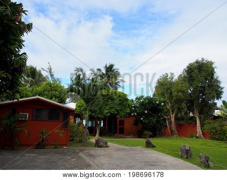 Driveway and Waimanalo Beach House on a nice day on Oahu Hawaii