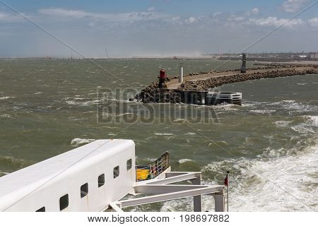 Ferry to England leaving French harbor of Calais