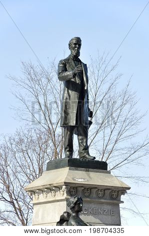Alexander Mackenzie statue on Parliament Hill in Ottawa, Ontario, Canada. Alexander Mackenzie was the second prime minister of Canada from 1873 to 1878.