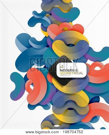 Abstract color geometric round shapes on white - elements with shadow, colorful composition