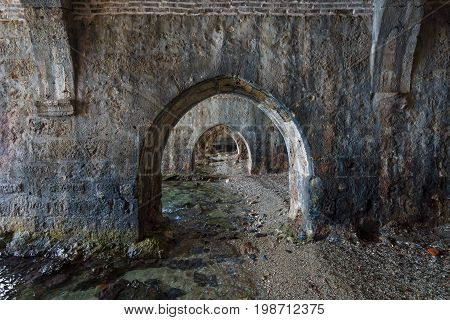 The interior of the shipyard (Tersane) in the ruins of a medieval fortress (Alanya Castle). Alanya. Turkey.