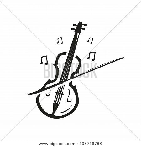 violin illustration with music notes, icon design, isolated on white background.