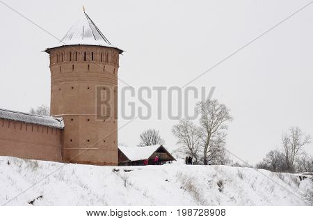Brick wall Spaso-Evfimievsky Monastery in the city of Suzdal Vladimir Region Russia