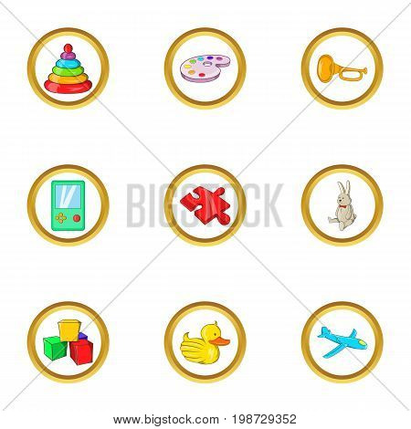 Childhood toy icon set. Cartoon set of 9 childhood toy vector icons for web isolated on white background