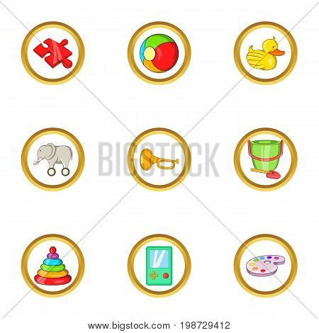 Baby toy icon set. Cartoon set of 9 baby toy vector icons for web isolated on white background