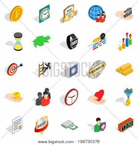 Coinage icons set. Isometric set of 25 coinage vector icons for web isolated on white background