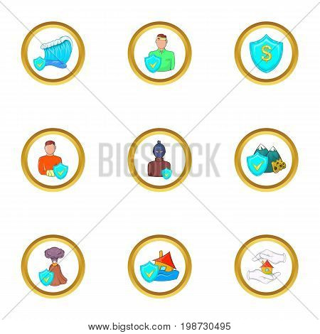 Human insurance icon set. Cartoon set of 9 human insurance vector icons for web isolated on white background