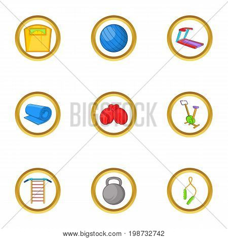 Sport equipment icon set. Cartoon set of 9 sport equipment vector icons for web isolated on white background