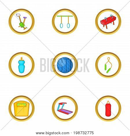 Gym equipment icon set. Cartoon set of 9 gym equipment vector icons for web isolated on white background