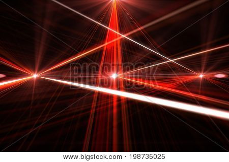 Laser Show From Multi-colored Rays Of Light In Dark In Disco. Warning, Laser Beams Dangerous For Cam