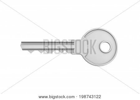 3d rendering of a single silver key for a pin tumbler lock isolated on white background. Lock and key. Safety and protection. Security and insurance.