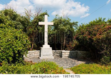 VIRGINIA BEACH, VIRGINIA - JULY 11, 2017: The Cape Henry Memorial commemorating the first landfall of English colonists in 1607, who later established a settlement in Jamestown, Virginia.