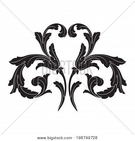 Vintage baroque frame scroll ornament engraving border floral retro pattern antique style acanthus foliage swirl decorative design element filigree calligraphy vector | damask - stock vector