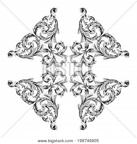 Vintage baroque frame scroll ornament engraving border floral retro pattern antique style acanthus foliage swirl decorative design element filigree calligraphy vector | damask - stock vector