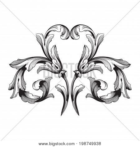 Vintage baroque frame scroll ornament engraving border floral retro pattern antique style acanthus foliage swirl decorative design element filigree calligraphy vector | damask - stock vector