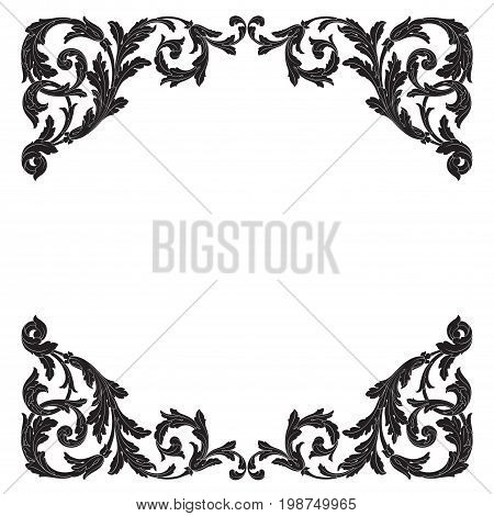 Vintage baroque frame scroll ornament engraving border floral retro pattern antique style acanthus foliage swirl decorative design element filigree calligraphy vector | damask - stock vector