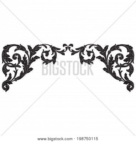 Vintage baroque frame scroll ornament engraving border floral retro pattern antique style acanthus foliage swirl decorative design element filigree calligraphy vector | damask - stock vector