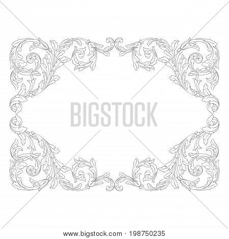 Vintage baroque frame scroll ornament engraving border floral retro pattern antique style acanthus foliage swirl decorative design element filigree calligraphy vector | damask - stock vector