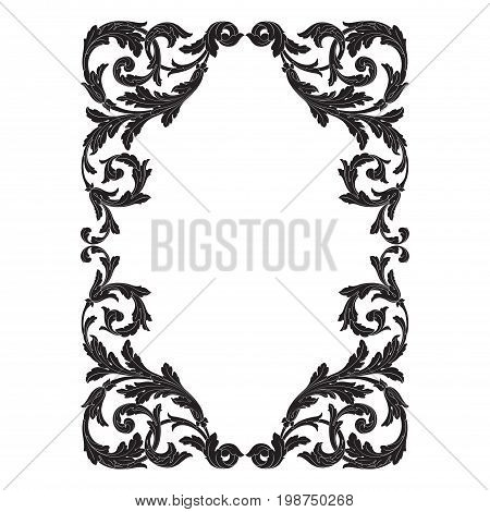Vintage baroque frame scroll ornament engraving border floral retro pattern antique style acanthus foliage swirl decorative design element filigree calligraphy vector | damask - stock vector
