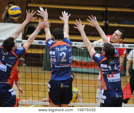 KAPOSVAR ฮังการี - 6 กุมภาพันธ์: Flajs, Pajenk เปเรซ และ Ferreyra เป็นโวลีกยุโรปกลาง