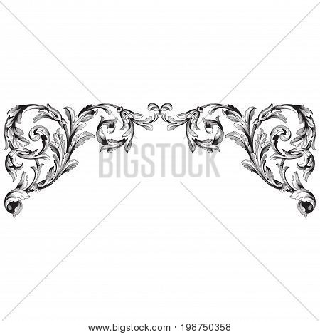 Vintage baroque frame scroll ornament engraving border floral retro pattern antique style acanthus foliage swirl decorative design element filigree calligraphy vector | damask - stock vector