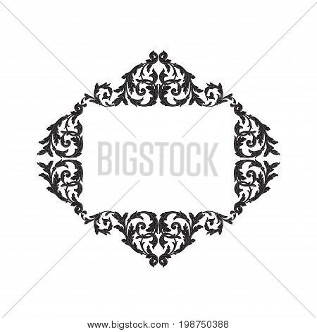Vintage baroque frame scroll ornament engraving border floral retro pattern antique style acanthus foliage swirl decorative design element filigree calligraphy vector | damask - stock vector