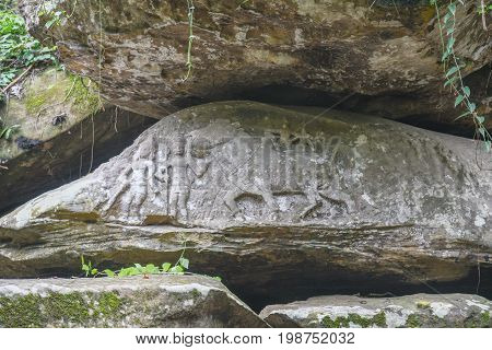 Kbal Spean the mystery waterfall on Kulen mountains range of the ancient Khmer empire in Siem Reap province of Cambodia