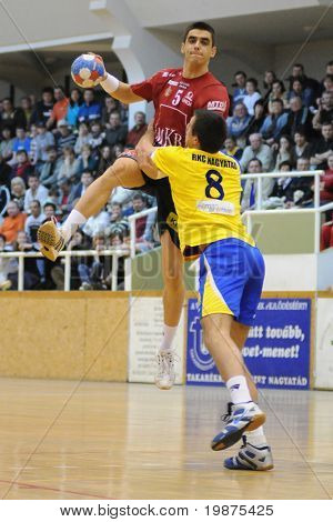 NAGYATAD, Ungarn - 5. februar: Zarko Sesum (med bold) klar til at gøre et kast på ungarsk Cup H